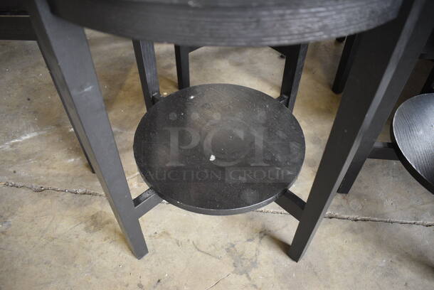 3 Black Wood Pattern Round End Table w/ Under Shelf. Does Not Have Glass Countertop Pane. Stock Picture - Cosmetic Condition May Vary. 21.5x21.5x25. 3 Times Your Bid! - Image 4 of 4
