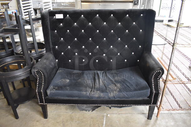 Black Chair w/ Arm Rests and Nail Head Trim. 59x30x50 - Image 1 of 6