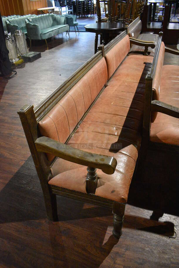 2 Wooden Benches w/ Brown Cushion. 112x22x37, 72x22x37. 2 Times Your Bid! (lounge) - Image 4 of 5