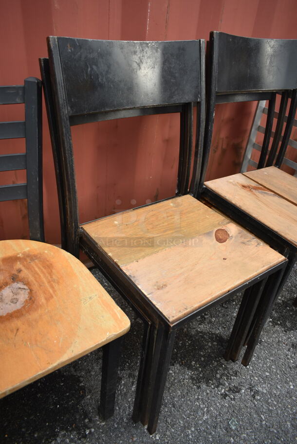 7 Black Dining Height Chairs w/ Wood Pattern Seat. 7 Times Your Bid! - Image 3 of 7