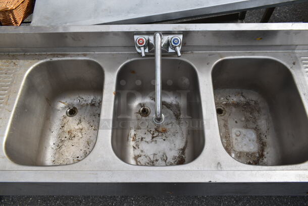 Krowne Stainless Steel Commercial 3 Bay Back Bar Sink w/ Dual Drain Boards, Faucet and Handles. Bays 10x14. Drain Boards 18.5x16. - Image 5 of 7