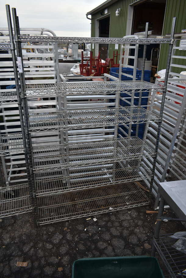 Chrome Finish 6 Tier Wire Shelving Unit. BUYER MUST DISMANTLE. PCI CANNOT DISMANTLE FOR SHIPPING. PLEASE CONSIDER FREIGHT CHARGES. - Image 1 of 2