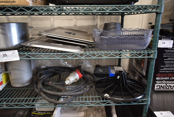 ALL ONE MONEY! Lot of Various Items on Shelving Unit Including Dough Bin, Drop In Bin Lids, Metal Stock Pot and Electric Griddle. Does Not Include Shelving Unit. - Image 6 of 9