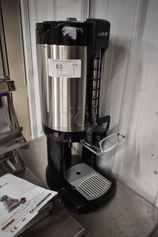 BRAND NEW SCRATCH AND DENT! Fetco LGD-20 Luxus 2 Gallon Stainless Steel Coffee Dispenser with Stand. - Image 3 of 5