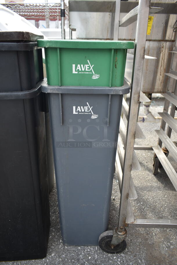 7 Trash Cans Including 5 Poly Slim Jim Trash Cans; Gray, Green, Brown and Black. 7 Times Your Bid! - Image 5 of 5