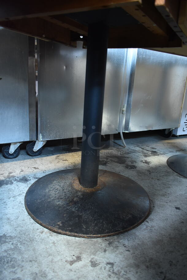 8 Wood Pattern Dining Height Tables on Black Metal Table Base; 1 Round and 7 Rectangular. 8 Times Your Bid! - Image 8 of 8