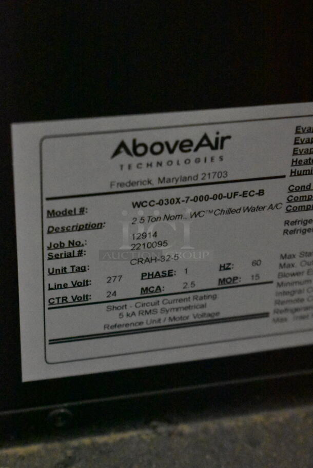 BRAND NEW SCRATCH AND DENT! Above Air WCC-030X-7-000-00-UF-EC-B Metal Commercial Wall Cassette Mounted Water Chiller.  Goes Great w/ Lots 161 and 229! 277 Volts, 1 Phase.  - Image 9 of 10