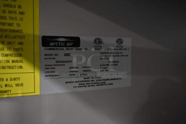 BRAND NEW! Arctic Air AGR23 Stainless Steel Commercial Single Door Reach In Cooler Merchandiser w/ Poly Coated Racks. 115 Volts, 1 Phase. Tested and Working! - Image 7 of 7