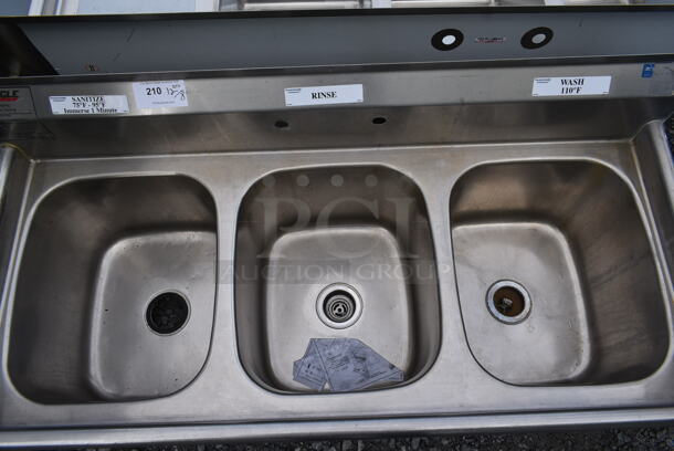 Eagle Stainless Steel Commercial 3 Bay Sink. Bays 16x19 - Image 2 of 6