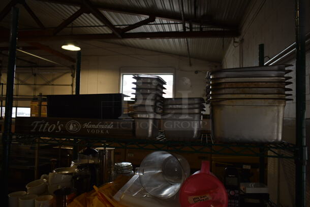 ALL ONE MONEY! Five Tier Lot of Various Items Including Stainless Steel Drop In Bins and Dishes. Does Not Include Shelving Unit. - Image 2 of 6