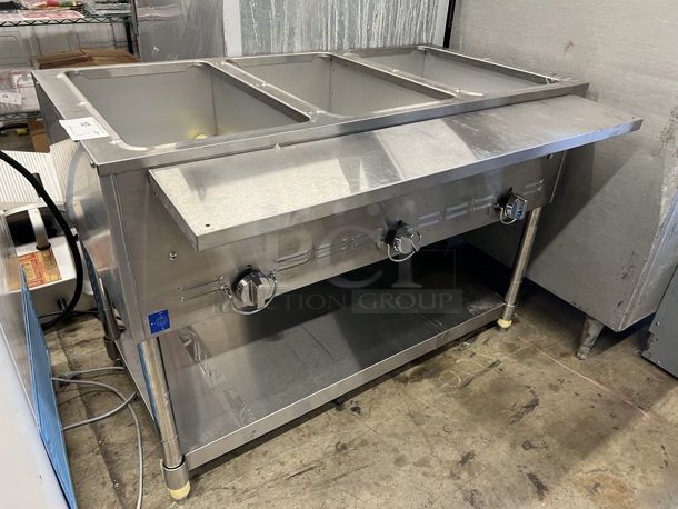 USR Cookline Stainless Steel Commercial Gas Powered 3 Bay Steam Table w/ Under Shelf. 45x23x31 Appears to be BRAND NEW!  - Image 3 of 6