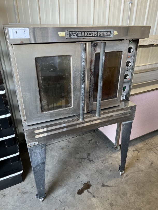 Baker's Pride Model BCO11G Stainless Steel Commercial Natural Gas Powered Full Size Convection Oven w/ View Through Doors, Metal Oven Racks and Thermostatic Controls on Metal Legs. 60,000 BTU. 39x42x60 - Image 1 of 6