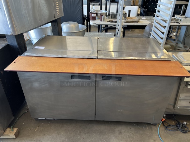 2013 Delfield Model 4460N-24M-A880 Stainless Steel Commercial Sandwich Salad Prep Table Bain Marie on Commercial Casters. 115 Volts, 1 Phase. 60.5x32x36. Tested and Working!