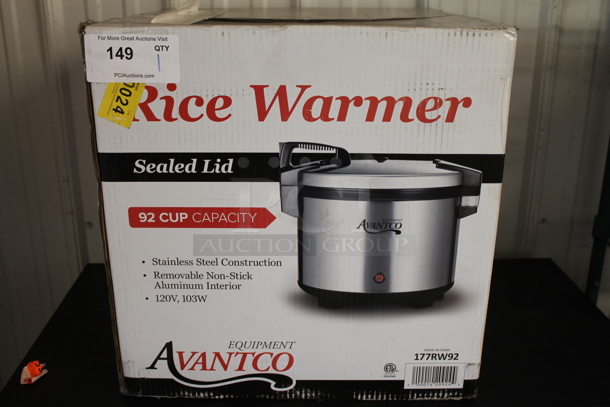 BRAND NEW IN BOX! Avantco 177RW92 Stainless Steel Countertop Rice Cooker. - Image 1 of 2
