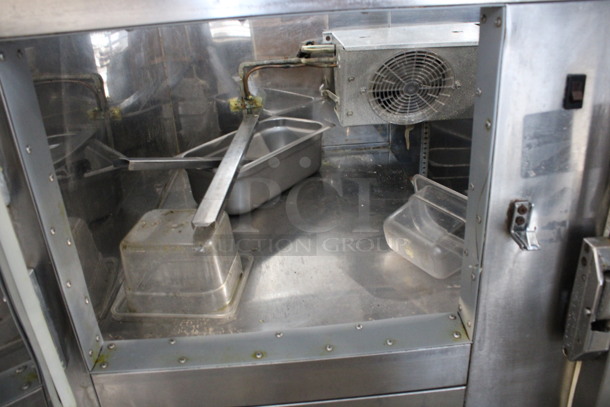 Leader Stainless Steel Commercial Sandwich Salad Make Line Prep Table Bain Marie Top w/ Butcher Block Cutting Board and Various Drop In Bins. 48x32.5x45.5. Tested and Working! - Image 6 of 6