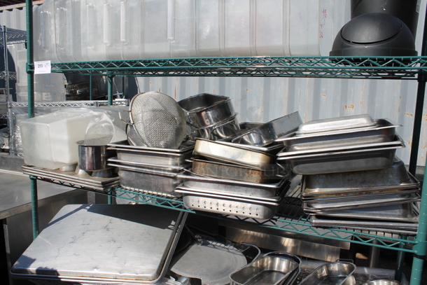 Metro Green Metal 5 Tier Wire Shelving Unit w/ Contents Including Poly Bins and Stainless Steel Drop In Bins. BUYER MUST DISMANTLE. PCI CANNOT DISMANTLE FOR SHIPPING. PLEASE CONSIDER FREIGHT CHARGES. - Image 4 of 5