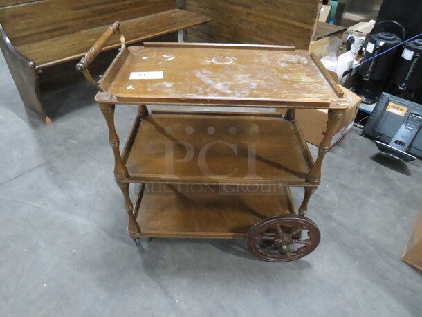One Wooden 3 Shelf Cart. 28X18X31