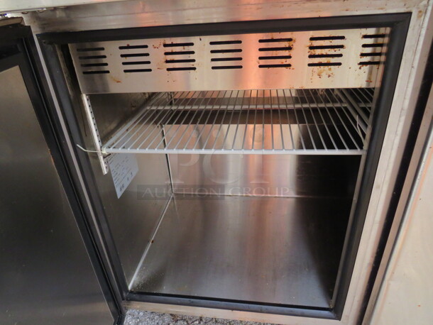 One WORKING Stainless Steel 3 Door Refrigerated Masterbilt Prep Table With 3 Racks On Casters. Model3 SMP72-30A. 115 Volt. 72X33X44. - Image 3 of 3