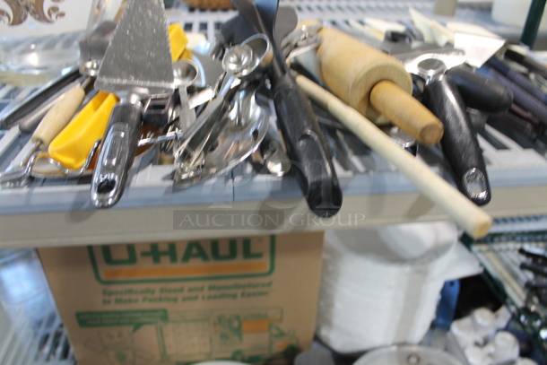 ALL ONE MONEY! Two Tier Lot of Various Items Including Poly Bins, Utensils and Plates - Image 4 of 7