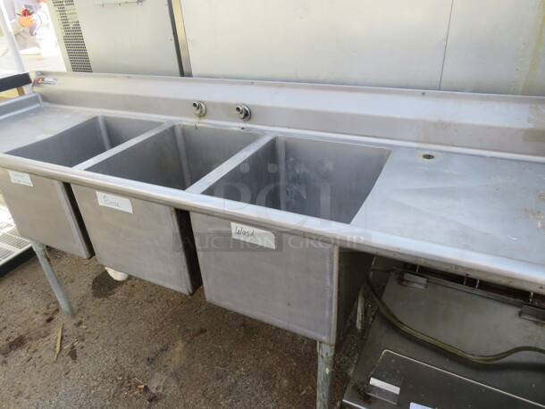 One Stainless Steel 3 Compartment Sink With R/L Drain Boards. 91X27X38.5 - Image 2 of 2