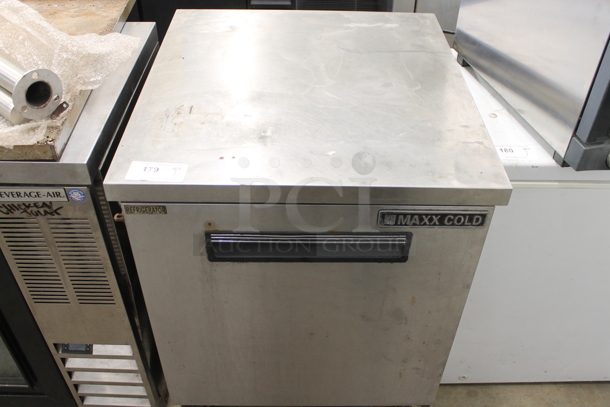 Maxx Cold MXCR27U Stainless Steel Commercial Single Door Undercounter Cooler on Commercial Casters. 115 Volts, 1 Phase. Tested and Powers On But Does Not Get Cold