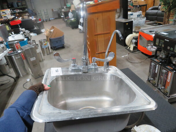 One Stainless Steel Drop In Hand Sink With Faucet. 15X5