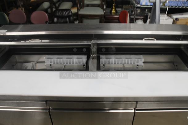 LIKE NEW! 2022 Avantco A Plus 447APST72 Stainless Steel Commercial Sandwich Salad Refrigerated Prep Table Bain Marie Mega Top. Comes w/ Commercial Casters. 115 Volts, 1 Phase. Unit Has Only Been Used a Few Times! Tested and Working! - Image 5 of 12