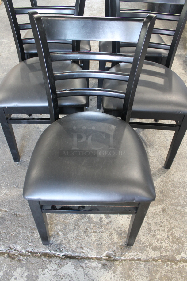 5 BRAND NEW SCRATCH AND DENT! Lancaster Table and Seating 164CWLBVBKAS Black Finish Wooden Ladder Back Dining Height Chair with 2 1/2" Black Padded Seat. 5 Times Your Bid! - Image 4 of 7