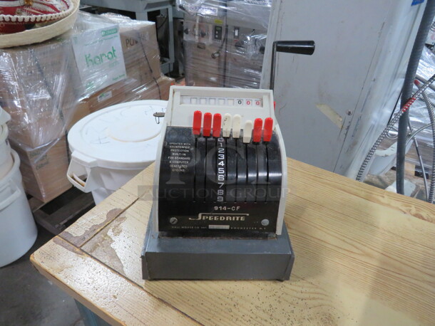 One Speedrite Check Writing Machine With Key. #914CF. - Image 1 of 2