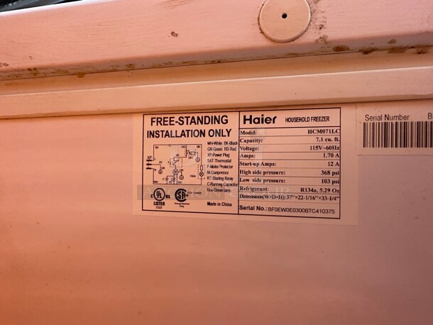 Working! HAIER HCM071LC 7.1 CU FT CHEST FREEZER 115 Volt Tested and Working! - Image 8 of 9