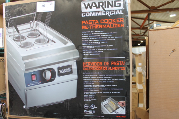 BRAND NEW IN BOX! Waring WPC100 Stainless Steel Commercial Countertop Electric Powered 3.5 Gallon Electric Pasta Cooker / Rethermalizer w/ Baskets. 240 Volts.  - Image 2 of 3