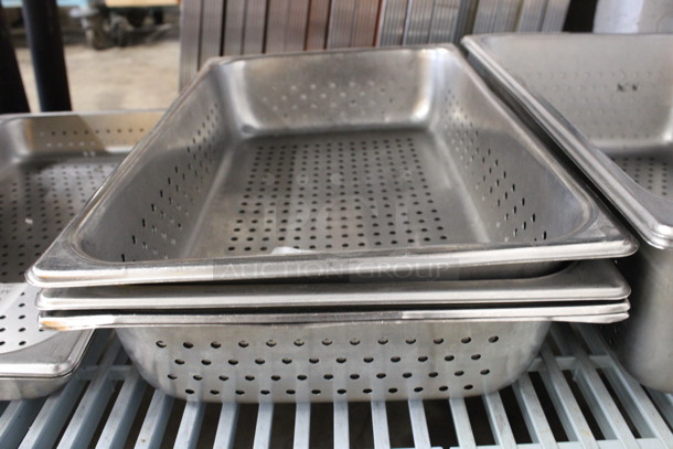 4 Stainless Steel Perforated Full Size Drop In Bins. 1/1x4. 4 Times Your Bid!