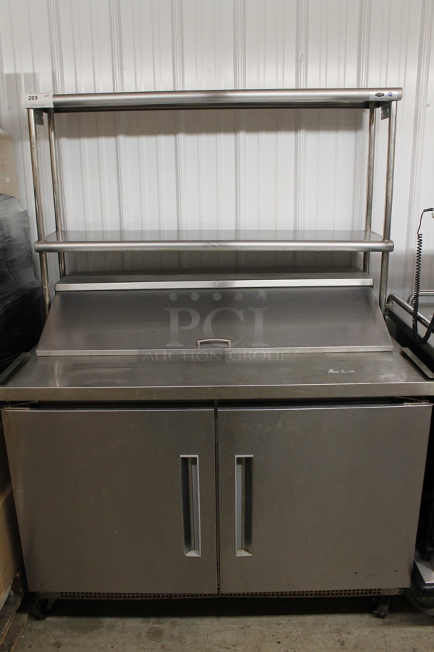 2018 Berg EDST 48 12 BERG Stainless Steel Commercial Sandwich Salad Prep Table Bain Marie Mega Top w/ 2 Tier Over Shelf. 115 Volts, 1 Phase. Tested and Working! - Image 1 of 7