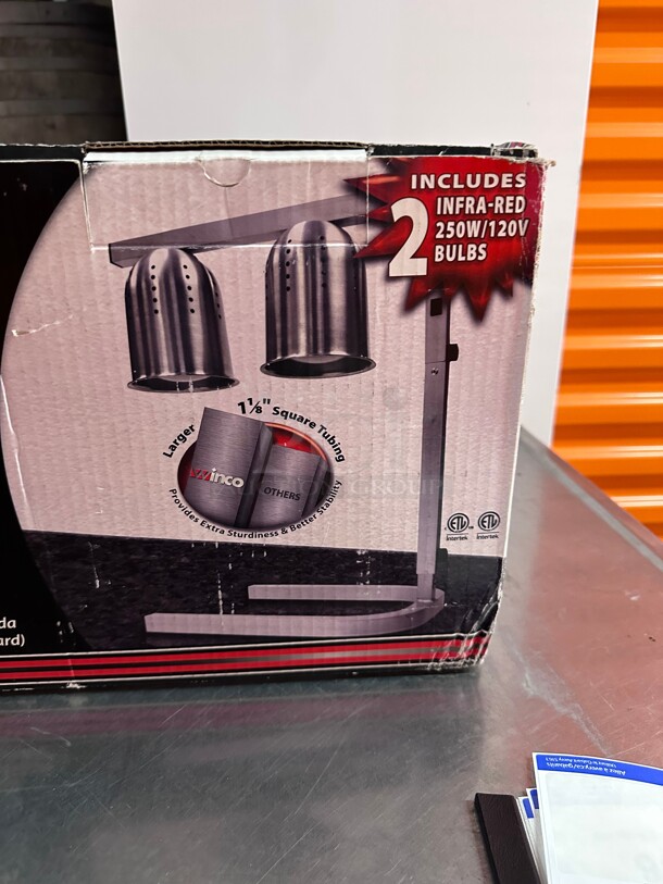 New! Winco EHL-2 2 Bulb INFRA-RED 250 Watts Heat Lamp w/ Adjustable Arm, Aluminum, 120v NSF  - Image 4 of 7