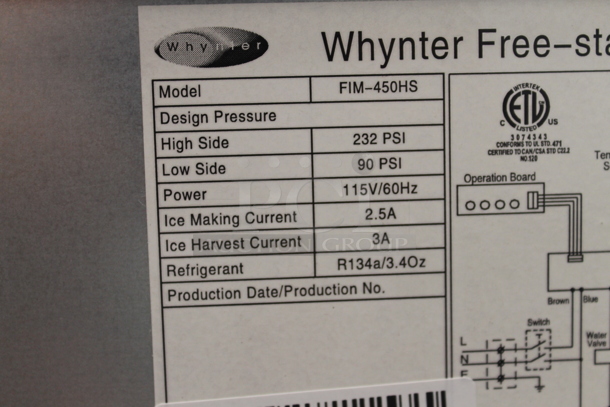 BRAND NEW SCRATCH AND DENT! Whynter FIM-450HS Stainless Steel Freestanding 44lb Capacity Ice Maker. 115 Volts, 1 Phase. Tested and Working! - Image 5 of 5