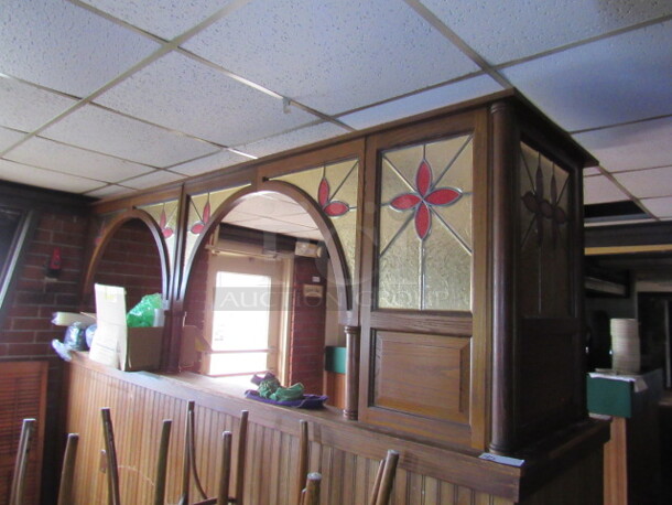 One Wooden Partition With Poly Stained Glass Decor. 127X87. BUYER MUST REMOVE