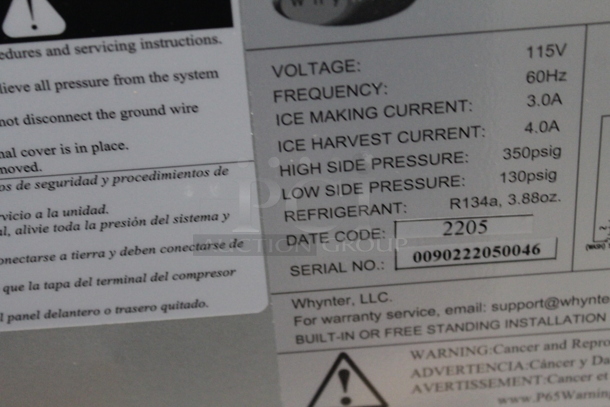 BRAND NEW SCRATCH AND DENT! Whynter UIM-502SS Energy Star Stainless Steel 50 lb. Built-In/Freestanding Ice Maker. 115 Volts, 1 Phase. Tested and Working! - Image 6 of 6