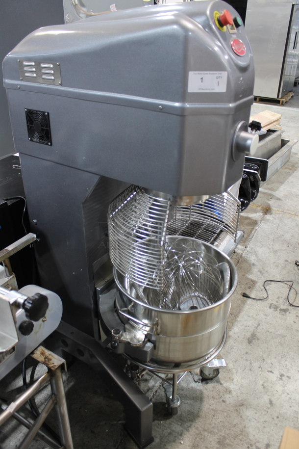 BRAND NEW SCRATCH AND DENT! Avantco MX60H Metal Commercial Floor Style 60 Quart Planetary Mixer w/ Mixing Bowl, Bowl Guard, Bowl Dolly, Whisk, Paddle and Dough Hook Attachments. 240 Volts, 1 Phase. - Image 9 of 12