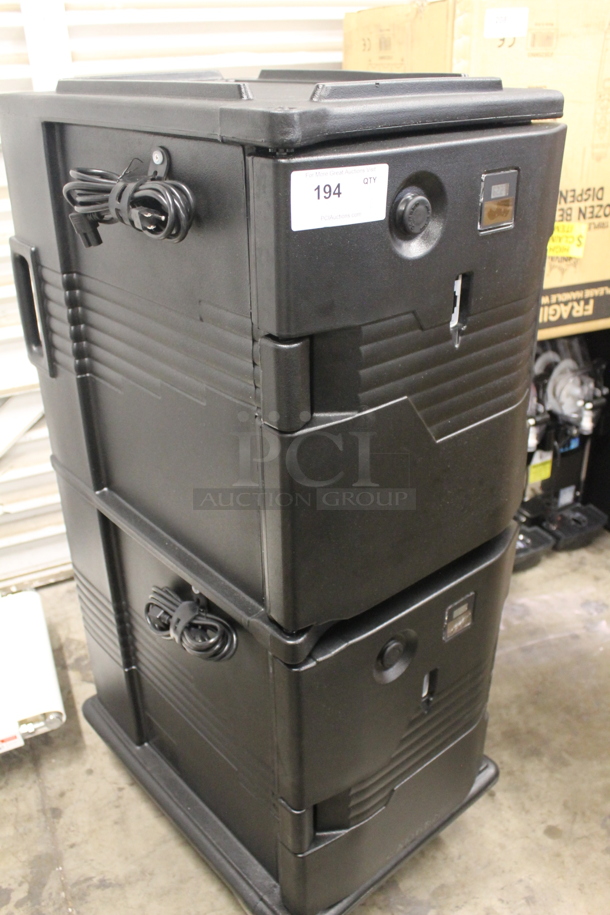 BRAND NEW SCRATCH AND DENT! Cambro CAM6000 Commercial Electric Stacked Black Heated Food Pan Carriers On Commercial Casters. 110-120V. Tested and Working! - Image 4 of 12