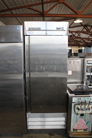 Universal RIFI-30 Stainless Steel Commercial Single Door Reach In Cooler w/ Poly Coated Racks. 115 Volts, 1 Phase. Tested and Powers On But Does Not Get Cold