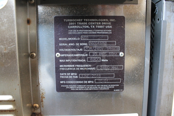 2018 Turbochef NGO Metal Commercial Countertop Electric Powered Rapid Cook Oven. 208/240 Volts, 1 Phase. - Image 6 of 7
