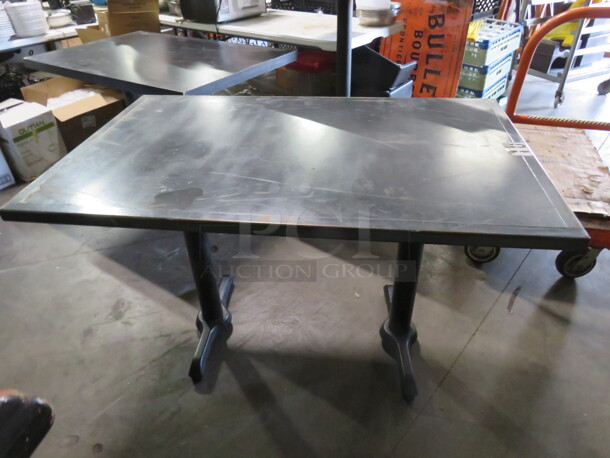 One Black Table Top On Dual Pedestal Base. 48X03X30