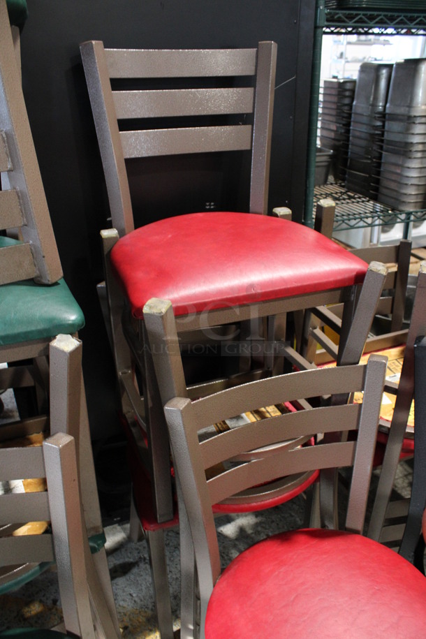 4 Brown Metal Dining Chairs w/ Red Seat Cushion. 16x17x32. 4 Times Your Bid! - Image 4 of 4