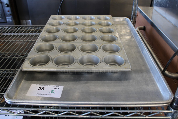 3 Metal Baking Pans; 24 Cup Muffin Pan and 2 Full Size. 14x20.5x1.5, 18x26x1. 3 Times Your Bid!