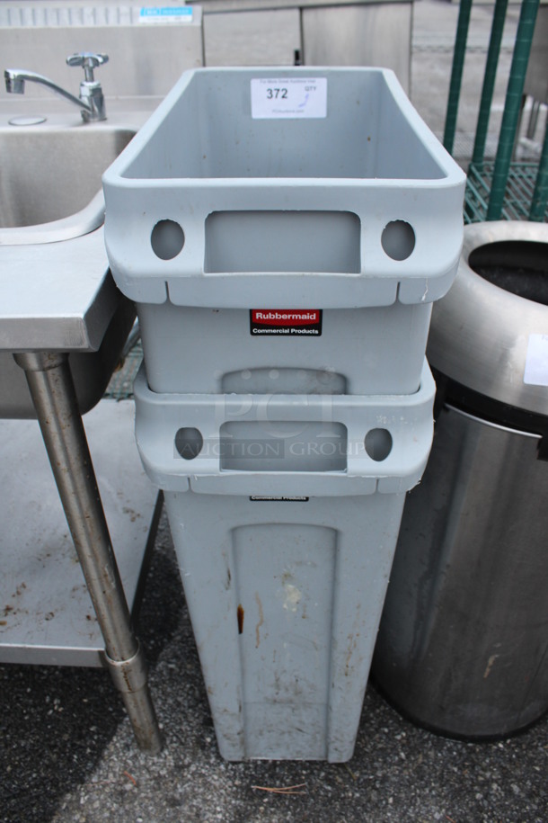 2 Rubbermaid Gray Poly Slim Jim Trash Cans. 11x20x30. 2 Times Your Bid!