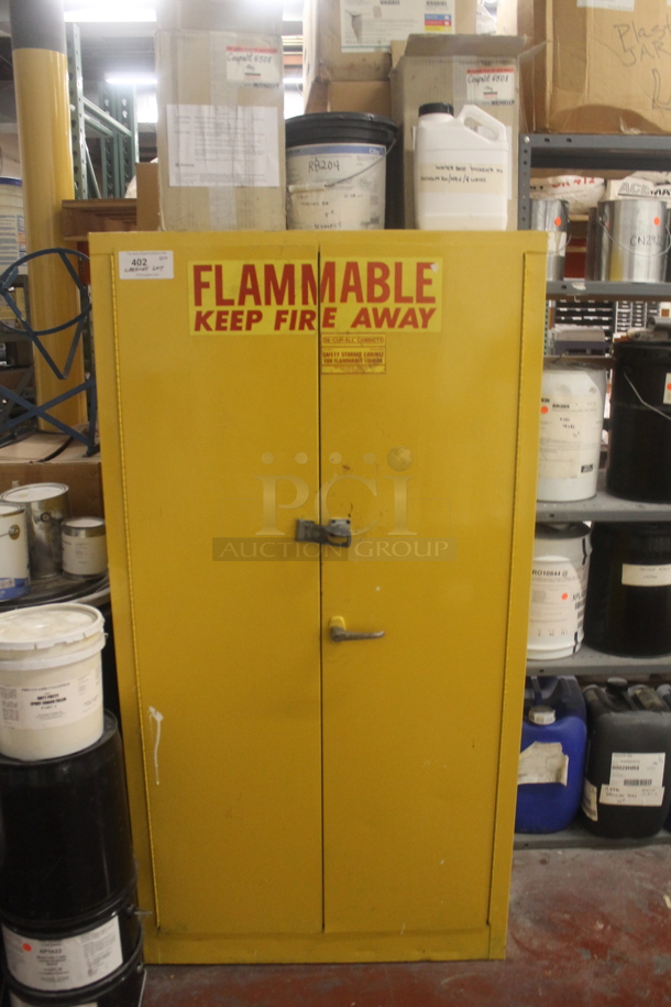 Yellow 2 Door Cabinet w/ Contents Including Acetate Solvent, Glycol Ether EEP, Glycol Ether DB Acetate. BUYER MUST REMOVE. - Image 1 of 11