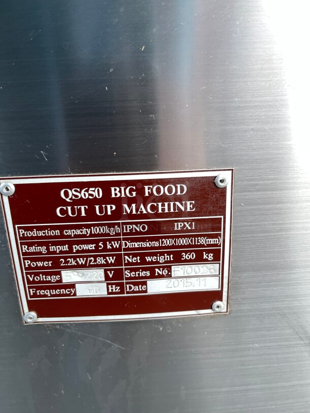 NEW! Big Food 50L 1000Kg Per Hour CE Stainless Steel Commercial Bowl Chopper QS650 220 Volt 3 Phase NSF Tested and Working! - Image 6 of 9