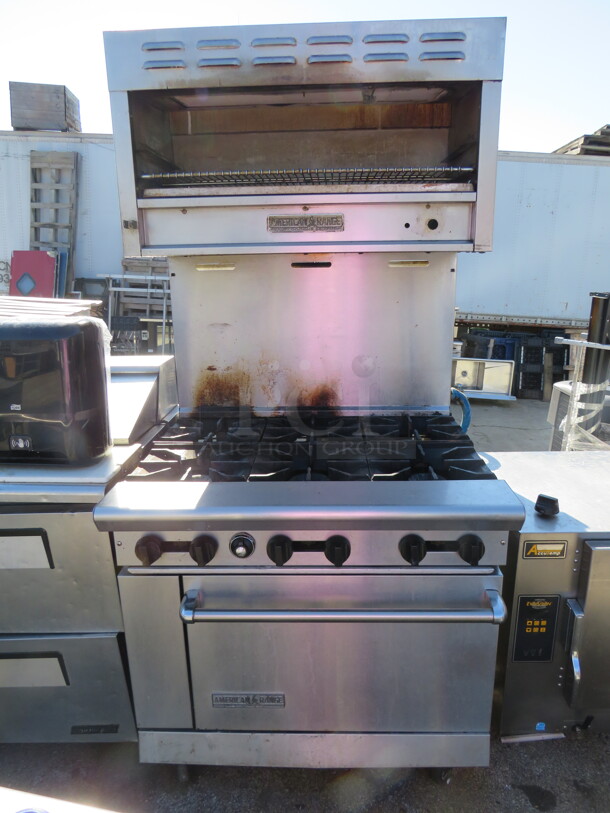 One American Range 6 Burner Natural Gas Range With Salamander. Model# AR-6. 36X34X77