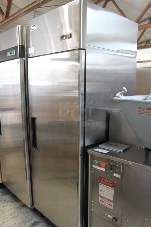 2014 Atosa MBF8004 Stainless Steel Commercial Single Door Reach In Cooler w/ Poly Coated Racks on Commercial Casters. 115 Volts, 1 Phase. Tested and Working! - Image 1 of 10