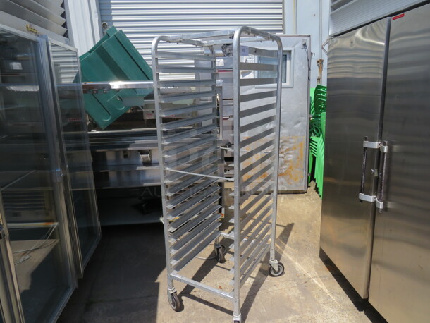 One Aluminum Speed Rack On Casters. 20.5X26X68.5